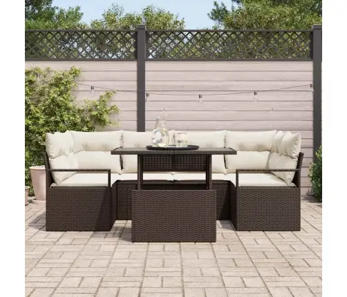 7 Daļīgais Dārza Dīvānu Komplekts Ar Spilveniem Brūna Poli Rotangpalma Vidaxl