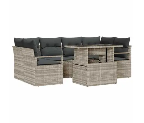 7 Daļu Dārza Dīvānu Komplekts Ar Spilveniem Gaiši Pelēks Poli Rotangpalmas Vidaxl