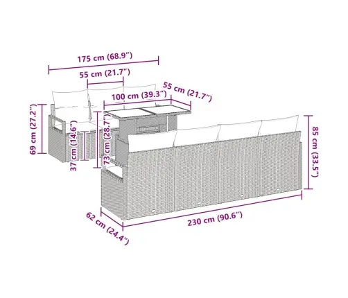 8 Daļīgais Dārza Dīvānu Komplekts Ar Spilveniem Melna Poli Rotangpalma Vidaxl
