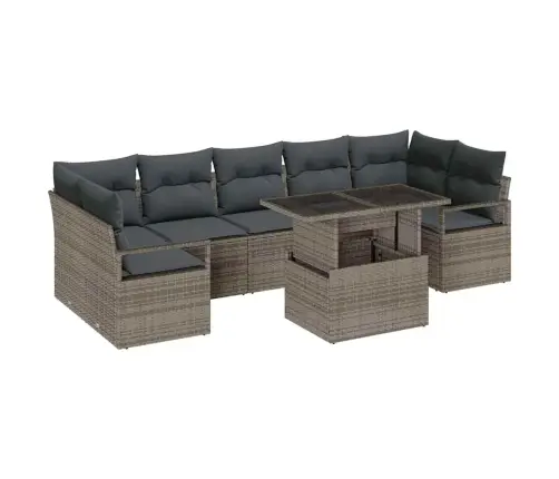 Sodo Sofų Rinkinys Su Saugykla 8 Pcs Pilka Poli Ratanas