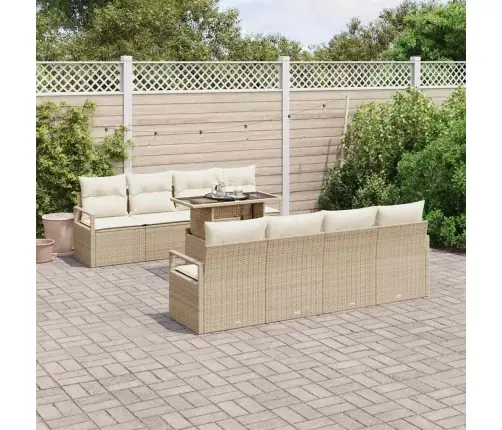 9 Gabalu Dārza Dīvānu Komplekts Ar Spilveniem Bēšs Poli Rotangpalma Vidaxl