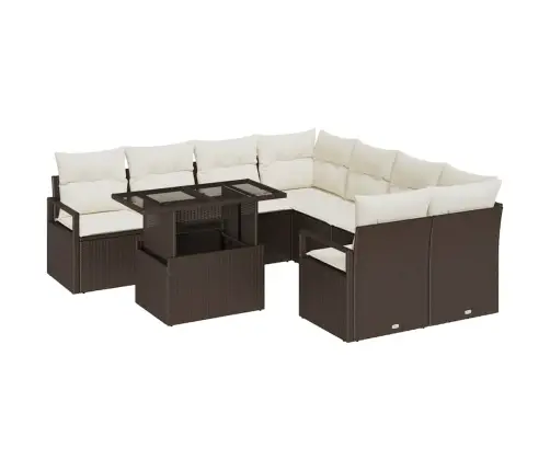 Sodo Sofų Rinkinys Su Pagalve 9 Pcs Ruda Poli Ratanas