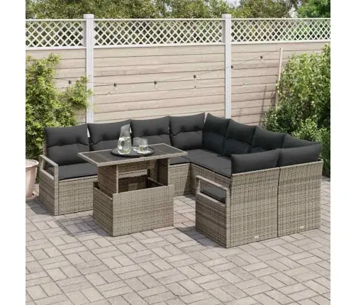 9 Daļu Dārza Dīvānu Komplekts Ar Spilveniem Pelēka Poli Rotangpalmas Vidaxl