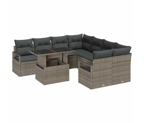 9 Daļu Dārza Dīvānu Komplekts Ar Spilveniem Pelēka Poli Rotangpalmas Vidaxl