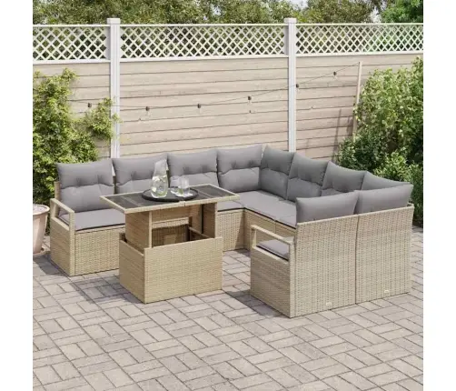 Sodo Sofų Rinkinys Su Pagalve 9 Pcs Smėlio Poli Ratanas