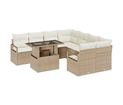 9 Gabali Dārza Dīvānu Komplekts Ar Spilveniem Bēšs Poli Rotangpalma Vidaxl