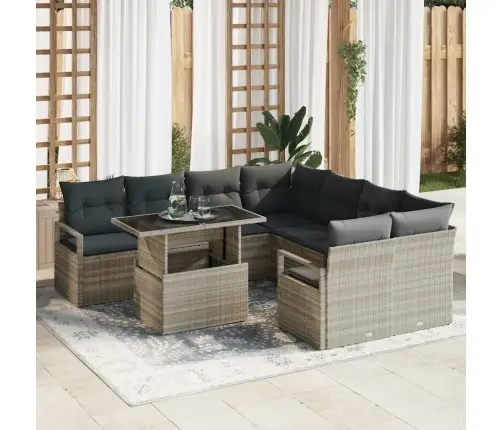 9 Gab. Dārza Dīvānu Komplekts Ar Spilveniem, Gaiši Pelēks Poli Rotangpalma Vidaxl