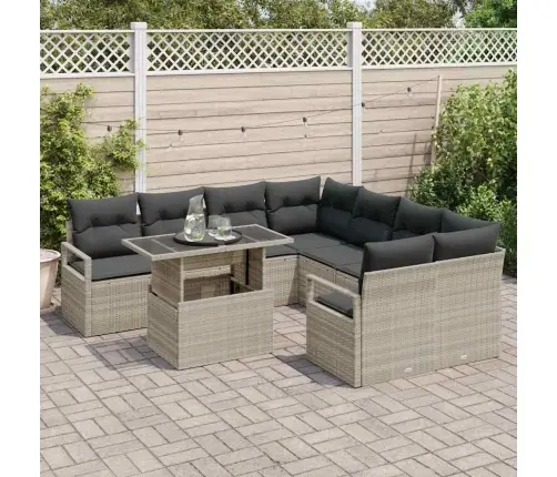 9 Gab. Dārza Dīvānu Komplekts Ar Spilveniem, Gaiši Pelēks Poli Rotangpalma Vidaxl