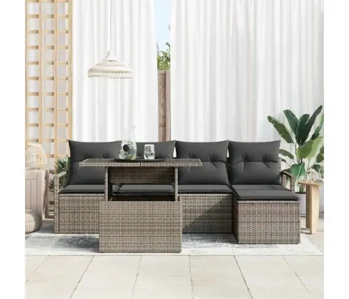 Sodo Sofų Rinkinys Su Saugykla 6 Pcs Pilka Poli Ratanas