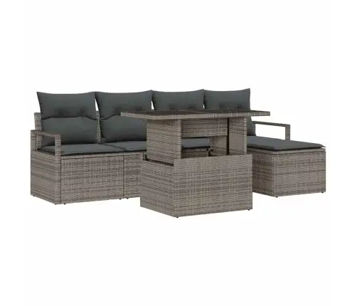 Sodo Sofų Rinkinys Su Saugykla 6 Pcs Pilka Poli Ratanas