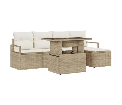 6 Gabalu Dārza Dīvānu Komplekts Ar Spilveniem Bēšs Poli Rotangpalma Vidaxl