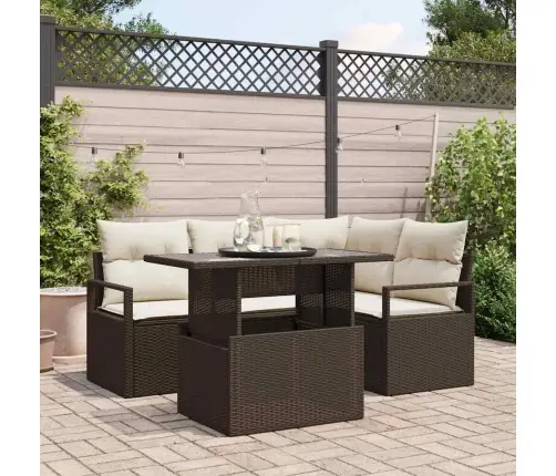 5 Gabalu Dārza Dīvānu Komplekts Ar Spilveniem Brūnas Polirotangpalmas Vidaxl