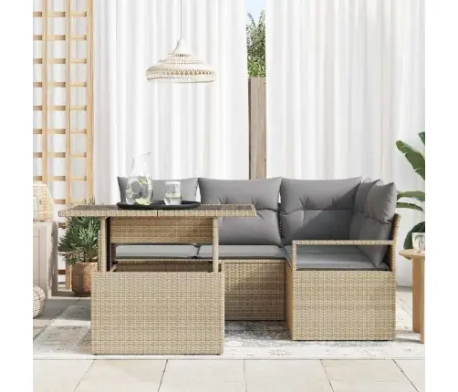 Dārza Dīvānu Komplekts 5 Pcs Bēša Poliūtu Rotangpalma Vidaxl