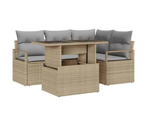 Dārza Dīvānu Komplekts 5 Pcs Bēša Poliūtu Rotangpalma Vidaxl