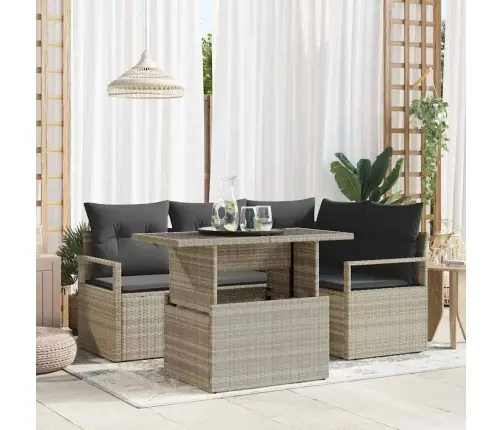 5 Daļu Dārza Dīvānu Komplekts Ar Spilveniem Gaiši Pelēks Poli Rotangpalma Vidaxl