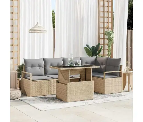 Sodo Sofų Rinkinys Su Saugykla 6 Pcs Smėlio Poli Ratanas