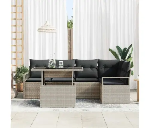 6 Daļu Dārza Dīvānu Komplekts Ar Spilveniem, Gaiši Pelēks Poli Rotangpalma Vidaxl