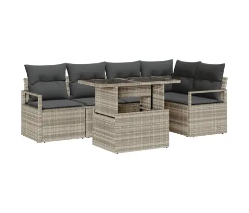 6 Daļu Dārza Dīvānu Komplekts Ar Spilveniem, Gaiši Pelēks Poli Rotangpalma Vidaxl