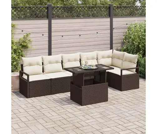 7 Daļu Dārza Dīvānu Komplekts Ar Spilveniem Brūns Poli Rotangpalma Vidaxl