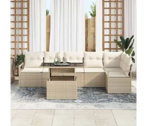 Sodo Sofų Rinkinys Su Saugykla 7 Pcs Smėlio Poli Ratanas