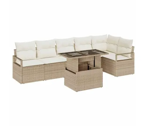 Sodo Sofų Rinkinys Su Saugykla 7 Pcs Smėlio Poli Ratanas