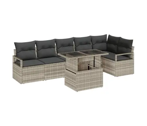 Sodo Sofų Rinkinys 7 Pcs Šviesiai Pilka Poli Ratanas