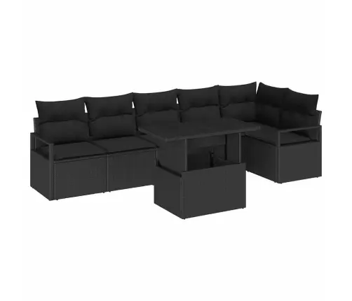 Sodo Sofų Rinkinys Su Pagalve 7 Pcs Juoda Poli Ratanas
