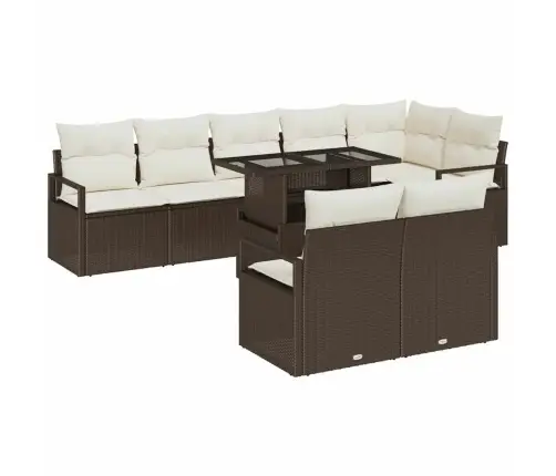 Sodo Sofų Rinkinys Su Saugykla 9 Pcs Ruda Poli Ratanas