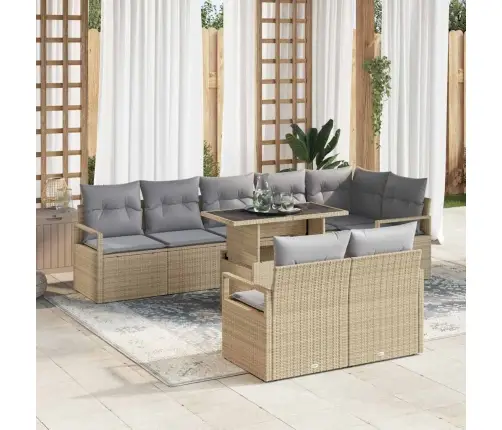 Dārza Dīvānu Komplekts 9 Pcs Bēša Poliūtu Rotangpalma Vidaxl