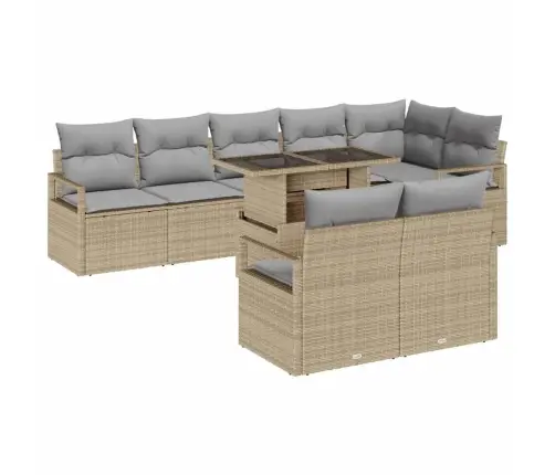 Dārza Dīvānu Komplekts 9 Pcs Bēša Poliūtu Rotangpalma Vidaxl