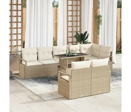 9 Daļu Dārza Dīvānu Komplekts Ar Spilveniem Bēšs Poli Rotangpalma Vidaxl