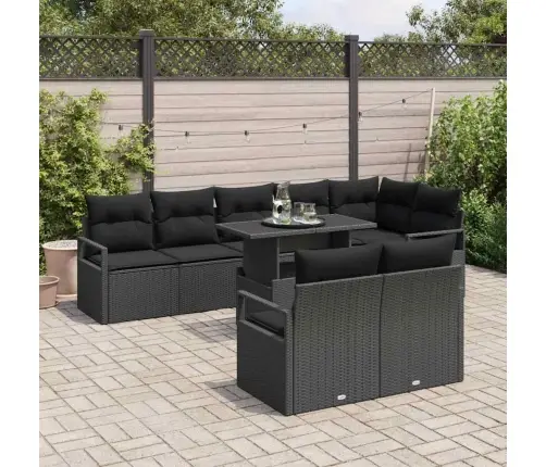 Sodo Sofų Rinkinys Su Saugykla 9 Pcs Juoda Poli Ratanas