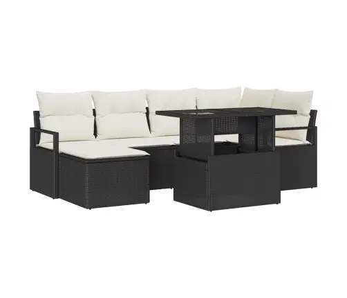 Sodo Sofų Rinkinys Su Saugykla 7 Pcs Juoda Poli Ratanas