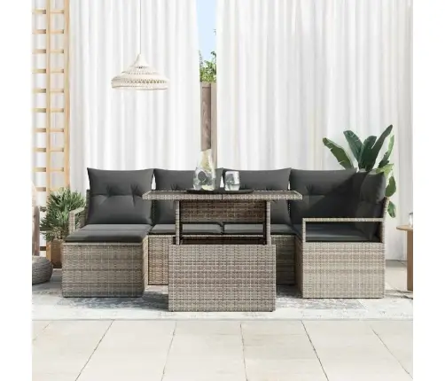 7 Gab. Dārza Dīvānu Komplekts Ar Spilveniem Pelēks Poli Rotangpalma Vidaxl