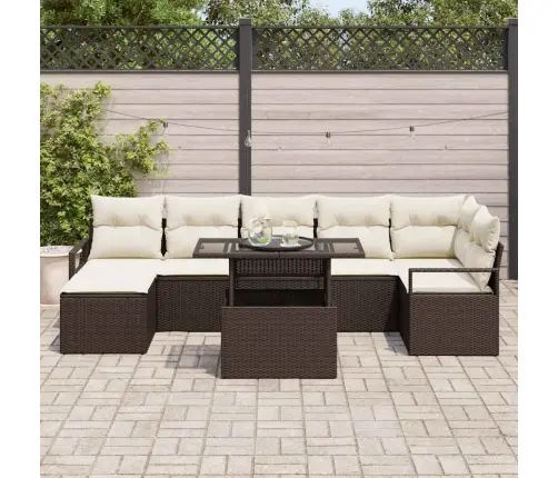 8 Gabalu Dārza Dīvānu Komplekts Ar Spilveniem Brūnā Poli Rotangpalma Vidaxl