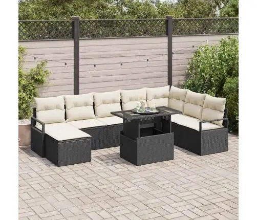 Sodo Sofų Rinkinys Su Saugykla 9 Pcs Juoda Poli Ratanas