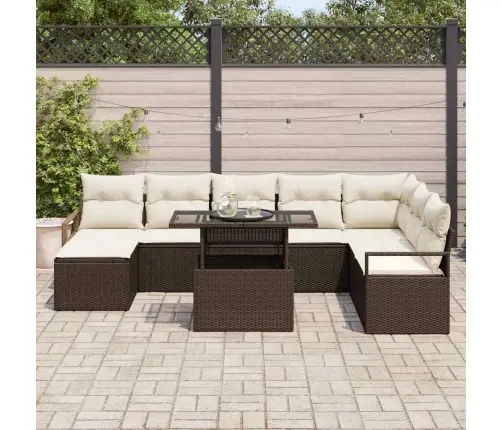 Sodo Sofų Rinkinys Su Saugykla 9 Pcs Ruda Poli Ratanas