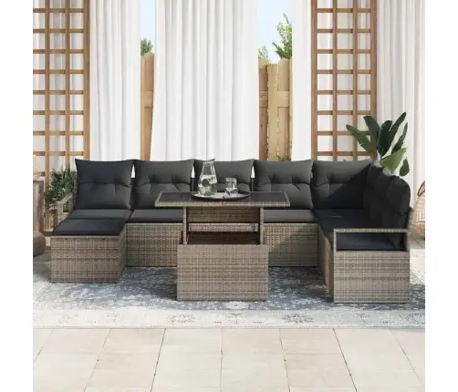 Dārza Dīvānu Komplekts 9 Pcs Pelēka Poliūtu Rotangpalma Vidaxl