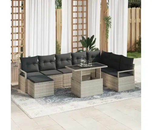 9 Gabalu Dārza Dīvānu Komplekts Ar Spilveniem Gaiši Pelēkā Krāsā, Rotangpalma Vidaxl