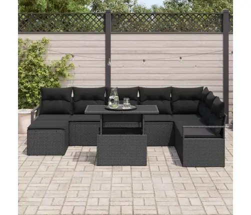 Sodo Sofų Rinkinys Su Saugykla 9 Pcs Juoda Poli Ratanas