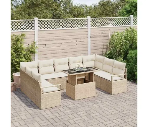 Sodo Sofų Rinkinys Su Saugykla 10 Pcs Smėlio Poli Ratanas