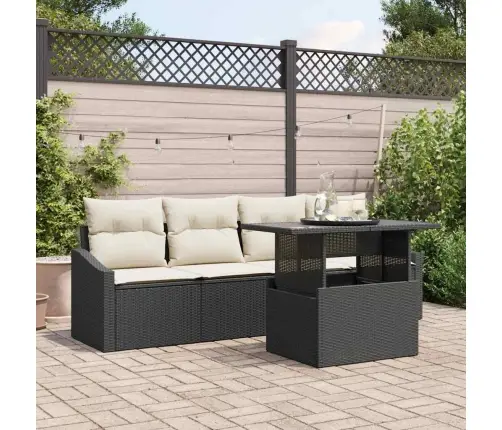 5 Daļu Dārza Dīvānu Komplekts Ar Spilveniem Melnā Poliratanā Vidaxl