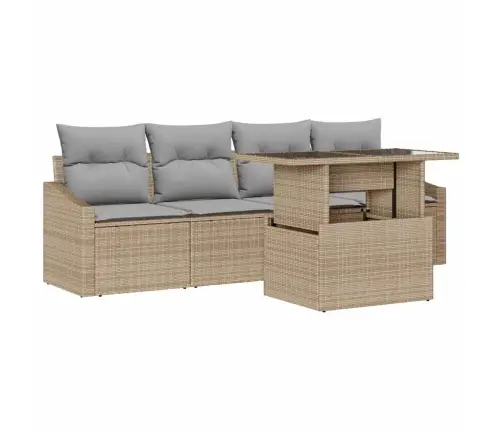 5 Daļu Dārza Dīvāns Ar Spilveniem Bēšā Poliratanā Vidaxl