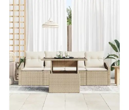 Sodo Sofų Rinkinys Su Saugykla 5 Pcs Smėlio Poli Ratanas