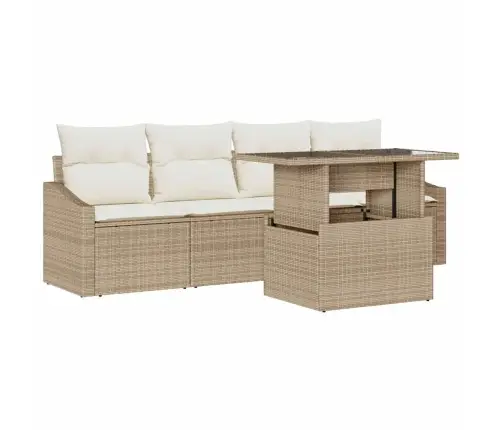 Sodo Sofų Rinkinys Su Saugykla 5 Pcs Smėlio Poli Ratanas