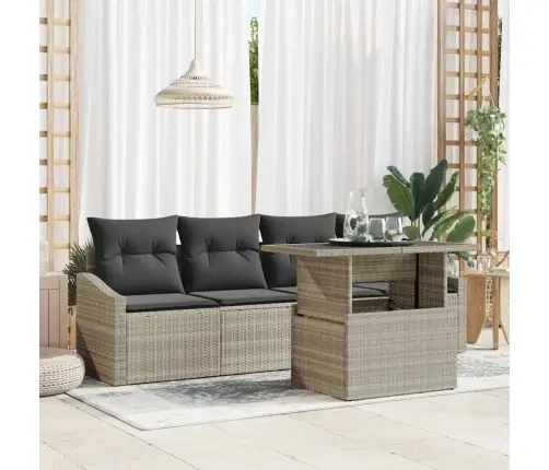 5 Daļīgu Dārza Dīvānu Komplekts Ar Spilveniem Gaisni Pelēks Poliratan Vidaxl