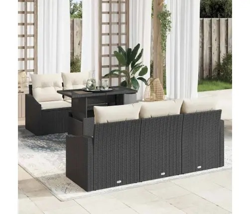 Sodo Sofų Rinkinys Su Saugykla 6 Pcs Juoda Poli Ratanas