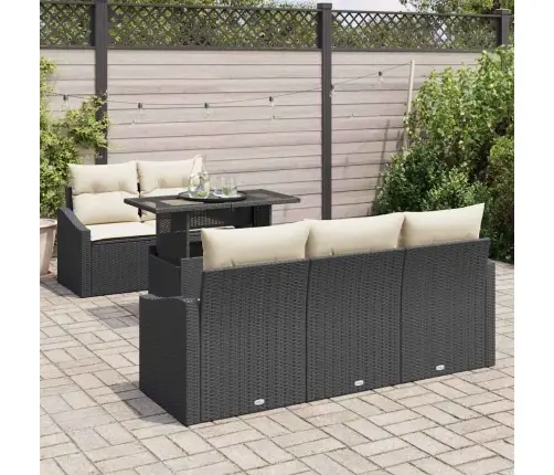 Sodo Sofų Rinkinys Su Saugykla 6 Pcs Juoda Poli Ratanas