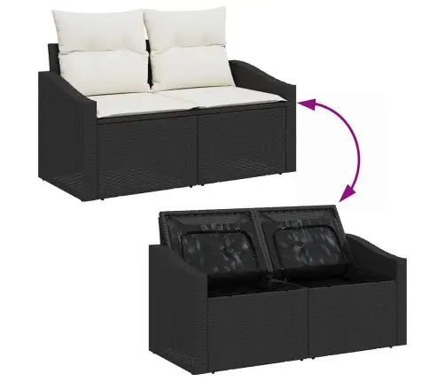 Sodo Sofų Rinkinys Su Saugykla 6 Pcs Juoda Poli Ratanas