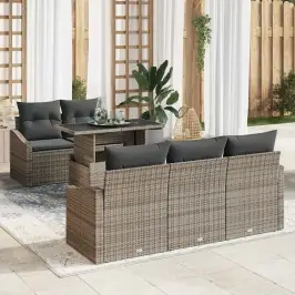 Sodo Sofų Rinkinys Su Saugykla 6 Pcs Pilka Poli Ratanas